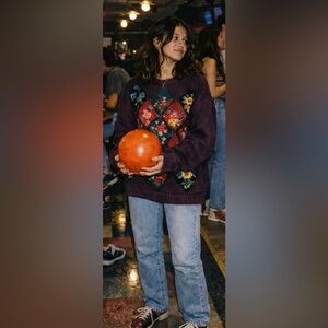 90s eggplant floral sweater